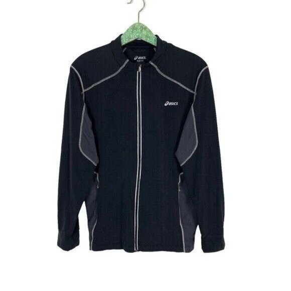 ASICS Small Gray Black Zip Up Track Jacket Running Athletic Sweater - Picture 1 of 7